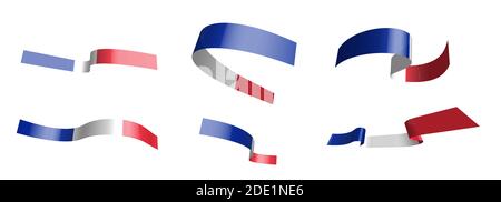 Set of holiday ribbons. Flag of France waving in the wind. Separation into lower and upper layers. Design element. Vector on a white background Stock Vector