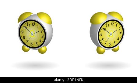 Round flying spherical alarm clock. A good start to the day. Isolated vector on white background Stock Vector
