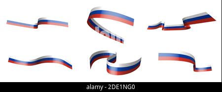 Set of holiday ribbons. Flag of Russia waving in the wind. Separation into lower and upper layers. Design element. Vector on a white background Stock Vector