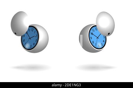 round flying sphere shaped futuristic watch with an alarm clock and a ball shaped protective panel. Blue backlight. Isolated vector on white backgroun Stock Vector