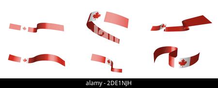 Set of holiday ribbons. Canadian flag waving in the wind. Separation into lower and upper layers. Design element. Vector on a white background Stock Vector