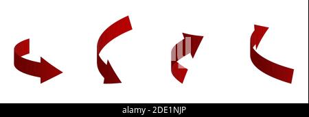 set of red 3D arrows of different shapes. Direction indicators. Isolated vector on white background Stock Vector