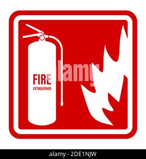 sign of installing a fire extinguisher in a room. Red on white isolated vector Stock Vector