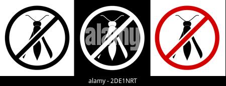 warning round sign about the danger of poisonous insects. Attack of wasps and bees on humans. Isolated vector Stock Vector