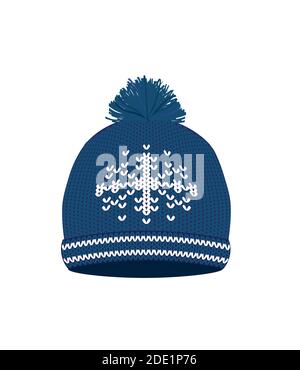 Blue knitted winter hat. vector illustration Stock Vector