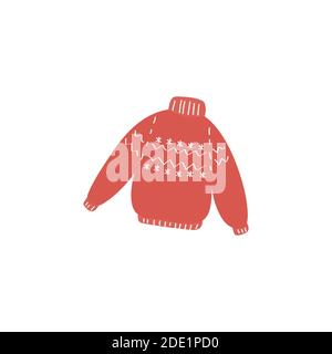Winter sweater icon. Piece of clothing. Outfit for cozy evening at home, autumn walks. Hygge warm concept. Vector colored flat doodle illustration. Stock Vector