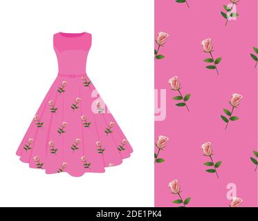 Summer dress rose pattern. vector illustration Stock Vector