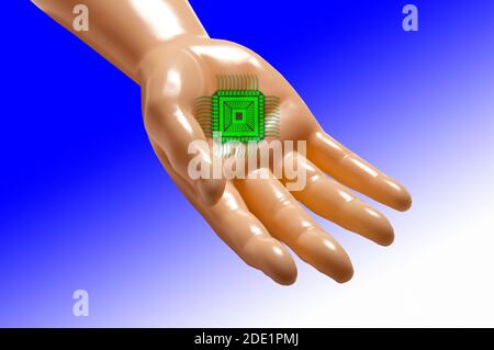 Artificial intelligence proposing an electronic chip. Stock Photo
