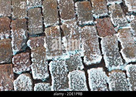road covered with frost. concept, dangerous traffic, ice. High quality photo Stock Photo