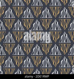 Abstract seamless pattern of striped triangles with wavy lines. Modern stylish texture. Repeating ornament. Vector color background. Stock Vector