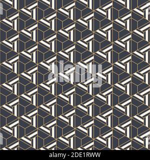 Abstract seamless pattern. Modern stylish texture. Linear trellis. Geometric tiles with triple hexagonal elements. Filled shapes. Vector color. Stock Vector