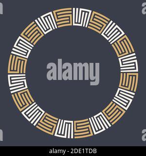Abstract round meander, circular geometric ornament, Greek frame. Decorative pattern isolated on dark background. Place for text. Vector color. Stock Vector
