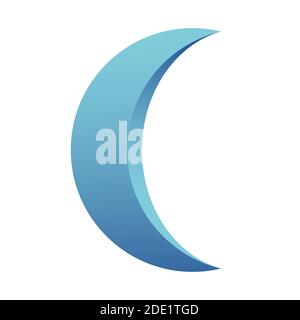 Crescent, isolated on white background. Abstract decorative design element, symbol, geometric shape with gradient fill. Moon icon. Vector color. Stock Vector