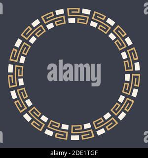Elegant frame with ornate borders, greek ornament. Stylish round ornament with a place for text, isolated on dark background. Template for greeting. Stock Vector