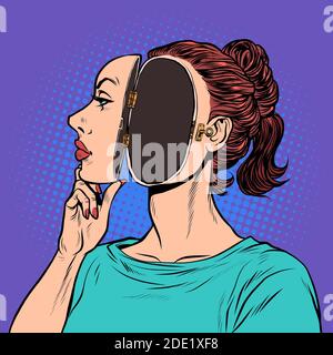 The woman opens her face. There is nothing inside. Feelings and emotions Stock Vector