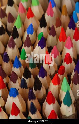 Close up of coloured pencils for sale on a market stall Stock Photo