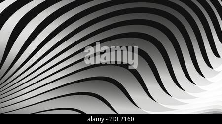Monochrome white on black illusion, stripes texture, abstract wavy background, cover presentation design Stock Vector