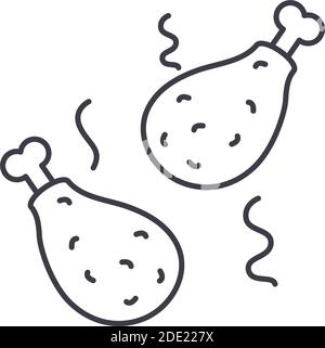Fried chicken icon, linear isolated illustration, thin line vector, web design sign, outline concept symbol with editable stroke on white background. Stock Vector