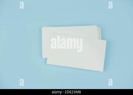 white mockup for business cards on a blue background Stock Photo