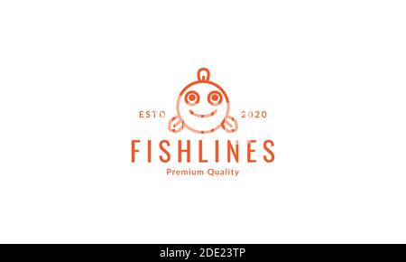 cute cartoon fish head smile line orange logo vector icon illustration design Stock Vector