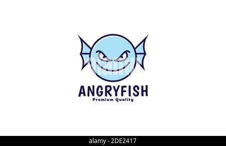 cute cartoon monster fish happy head smile logo vector icon illustration design Stock Vector