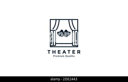 curtain with mask for theater line logo vector icon illustration design Stock Vector
