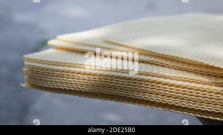 yellow beecomb with empty cells for honey with hexagon shapes, apiculture concept. High quality photo Stock Photo