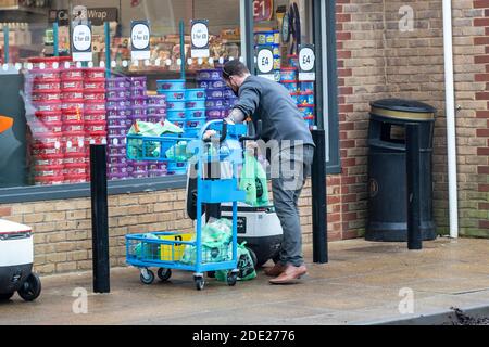 Northampton, UK, 28th November 2020. Starship’s robots delivery system started in the last few days from local Co-op store in the Wootton Fields Centre in Wootton area of town delivering within 3 miles of the store, serving around 5,000 households with contactless deliveries, it has been kept busy since starting. Credit: Keith J Smith/Alamy Live News Stock Photo