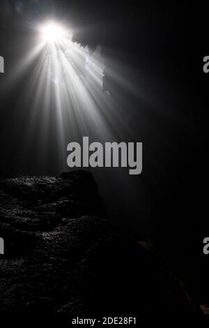 Jomblang Cave is one of the deepest vertical caves in Indonesia. Stock Photo