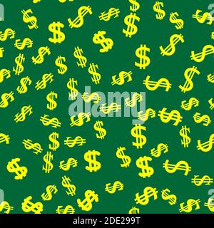 Dollar Icon Seamless Pattern Isolated on Green Background Stock Vector