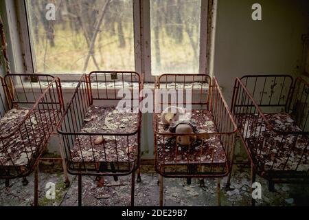 Neonatal ward in abandoned hospital of Pripyat city, Chernobyl Exclusion Zone, Ukraine Stock Photo