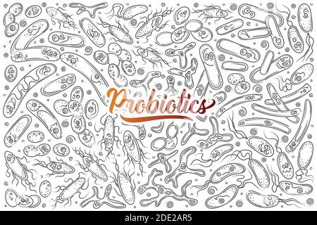 Hand drawn probiotics, useful bacterias. Stock Vector