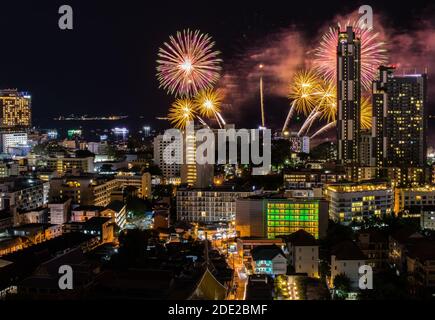 firework festival in Pattaya Thailand Asia Stock Photo