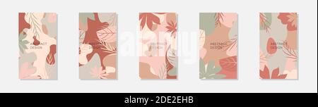 Creative collage templates with leaves for media frame. Set of simple social print . vector design. Stock Vector