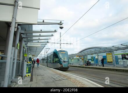 Modern tram and platforms Stock Photo