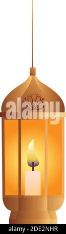 wooden and golden lanter with diwali candle Stock Vector