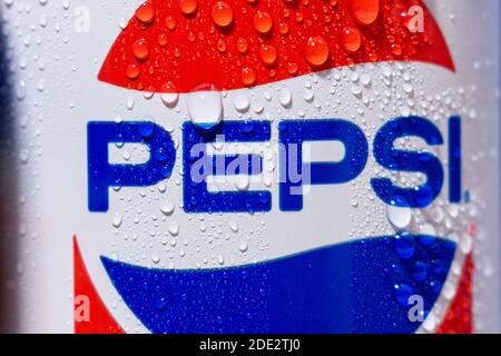 Tyumen, Russia-November 01, 2020: Pepsi logo, a carbonated soft drink produced and manufactured by PepsiCo. Stock Photo