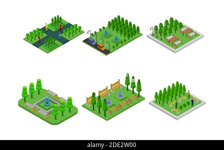 Isometric Park Set Vector illustration Stock Vector