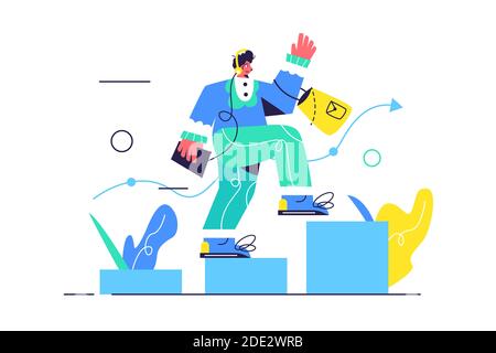 The guy is running on an ascending schedule Stock Vector