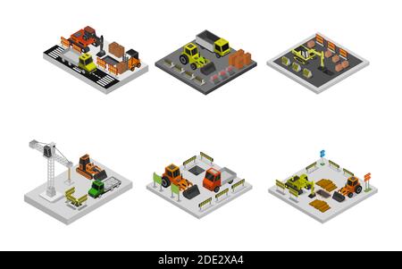Isometric Road Work In Progress Set Vector illustration Stock Vector