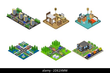 Isometric Buildings Set Vector illustration Stock Vector