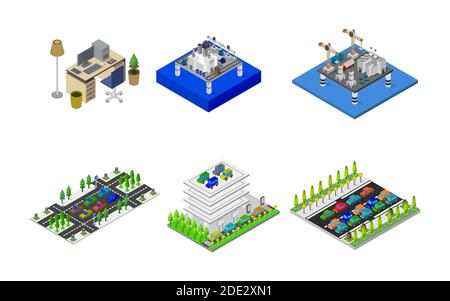 Set of 3D flat isometric illustrations interior of medical premises in ...
