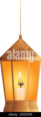 wooden and golden lanter with diwali candle Stock Vector