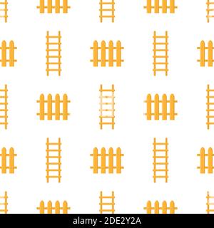 Seamless pattern with cartoon ladder, stairs, fence on white background. Gardening tool. Vector illustration for any design. Stock Vector
