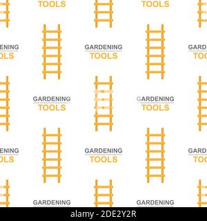 Seamless pattern with cartoon ladder, stairs on white background. Gardening tool. Vector illustration for any design. Stock Vector