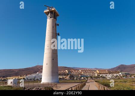 Lighthouse on the Island of Fuerteventura in Spain in the summer of 2020. Stock Photo