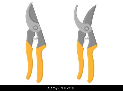 Set of cartoon gardening scissors or secateurs isolated on white background. Gardening tools. Vector illustration in cartoon style for your design. Stock Vector
