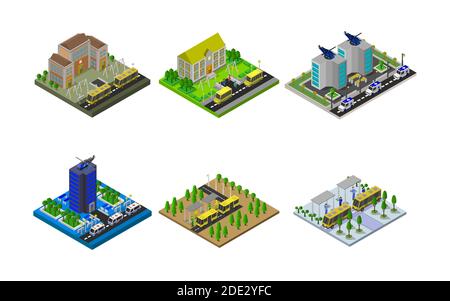 Isometric Buildings Set Vector illustration Stock Vector