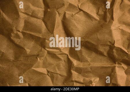 Brown crumpled paper background. Close up. Stock Photo