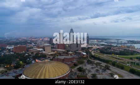 Rainy November evening at downtown Mobile, Alabama Stock Photo